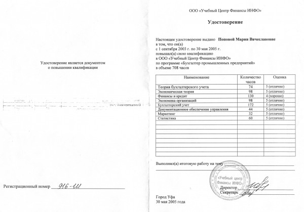 удостверение о повышении квалификации